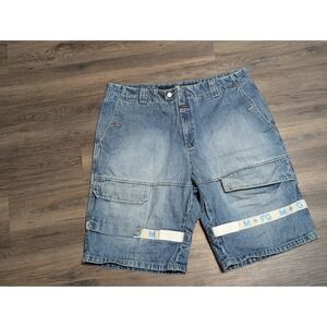 Marithe Francois Girbaud Shuttle Cargo Shorts Mens 42 Blue Denim Baggy Vintage